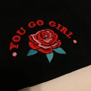 Black beanie with YOU GO GIRL embroidered